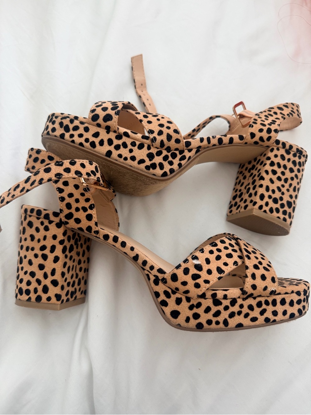 Delicious Leopard Print Block Heel Sandals - Tan/Black